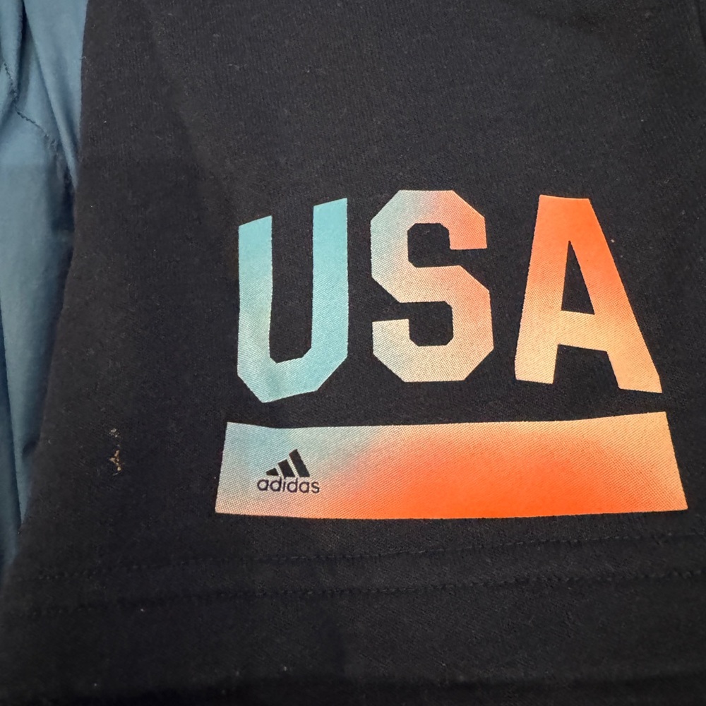 adidas Navy  Athletic Shorts with Blue and Orange USA Print